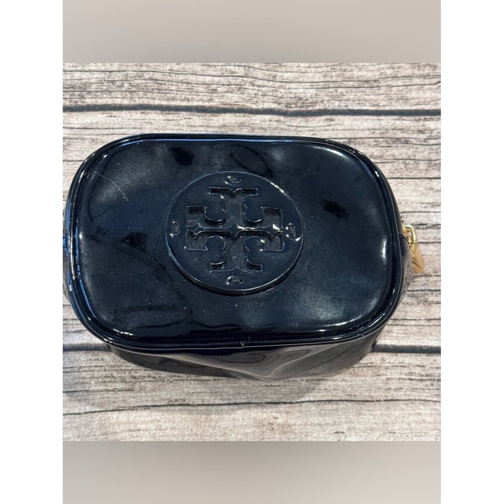 Tory Burch Black Patent Logo Makeup Pouch 6”x4”